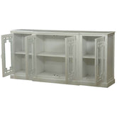 Blanc Indian Solid Wood Glass Pane Door Extra Long Buffet Sideboard